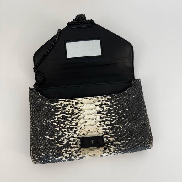 Loeffler Randall Snake Python Embossed Crossbody Chain Bag Black Cream w Mirror - Picture 6 of 11